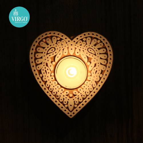 heart shape wooden tea light holder