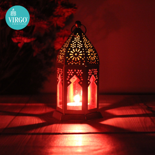 Lantern Red-Colored Glass Hanging Lamp